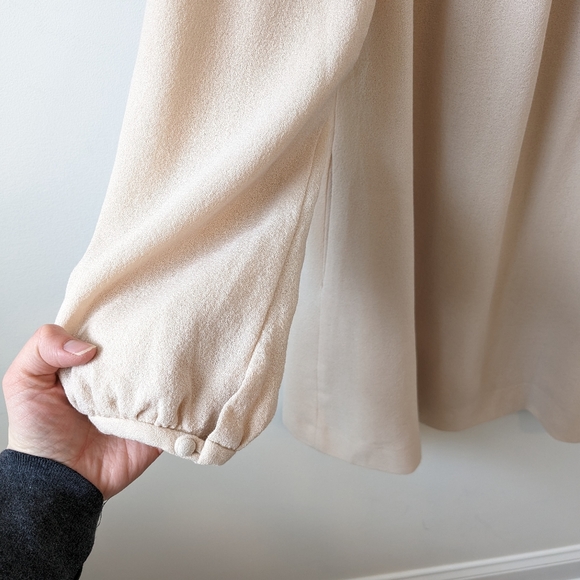 GOAT Jane Tan Wool Ruffle Neck Puff Balloon Sleeve Shift Dress - Picture 4 of 9